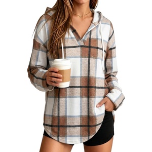 image:imageANRABESS Hoodies for Women Waffle Knit Oversized Sweatshirt  Long Sleeve V Neck Drawstring Pullover Tops Curved Hem Lightweight Loose FitDaily for Leggings Outfits Fall amp WinterBrown Plaid