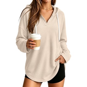 image:imageANRABESS Hoodies for Women Waffle Knit Oversized Sweatshirt  Long Sleeve V Neck Drawstring Pullover Tops Curved Hem Lightweight Loose FitDaily for Leggings Outfits Fall amp WinterBeige