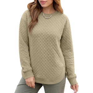 image:imageANRABESS Women Long Sleeve Quilted Pattern Sweatshirt  Lightweight Fleece Hoodie Loose Fit Crewneck Diamond Pullover TopsSoft Casual for DailySchoolOfficeFall amp WinterKhaki