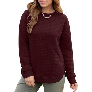 image:imageANRABESS Women Long Sleeve Quilted Pattern Sweatshirt  Lightweight Fleece Hoodie Loose Fit Crewneck Diamond Pullover TopsSoft Casual for DailySchoolOfficeFall amp WinterDeep Red