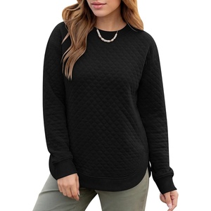 image:imageANRABESS Women Long Sleeve Quilted Pattern Sweatshirt  Lightweight Fleece Hoodie Loose Fit Crewneck Diamond Pullover TopsSoft Casual for DailySchoolOfficeFall amp WinterBlack