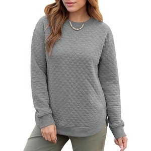 image:imageANRABESS Women Long Sleeve Quilted Pattern Sweatshirt  Lightweight Fleece Hoodie Loose Fit Crewneck Diamond Pullover TopsSoft Casual for DailySchoolOfficeFall amp WinterLight Grey