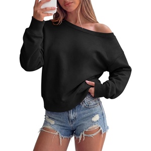 image:imageANRABESS Womens Long Sleeve Off Shoulder Crop Sweatshirt  Oversized Asymmetric Slouchy Cozy Fleece Pullover TopsCasual Y2K Street Lounge StyleSpring Fall ClothingBlack