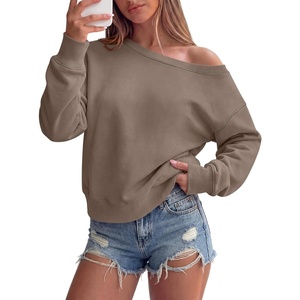 image:imageANRABESS Womens Long Sleeve Off Shoulder Crop Sweatshirt  Oversized Asymmetric Slouchy Cozy Fleece Pullover TopsCasual Y2K Street Lounge StyleSpring Fall ClothingCoffee Grey