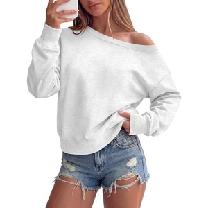 image:imageANRABESS Womens Long Sleeve Off Shoulder Crop Sweatshirt  Oversized Asymmetric Slouchy Cozy Fleece Pullover TopsCasual Y2K Street Lounge StyleSpring Fall ClothingGrey