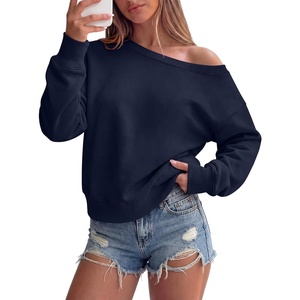 image:imageANRABESS Womens Long Sleeve Off Shoulder Crop Sweatshirt  Oversized Asymmetric Slouchy Cozy Fleece Pullover TopsCasual Y2K Street Lounge StyleSpring Fall ClothingNavy Blue