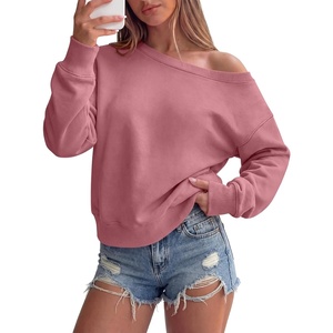 image:imageANRABESS Womens Long Sleeve Off Shoulder Crop Sweatshirt  Oversized Asymmetric Slouchy Cozy Fleece Pullover TopsCasual Y2K Street Lounge StyleSpring Fall ClothingDusty Rose