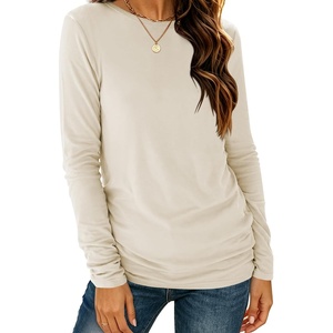 image:imageANRABESS Womens Long Sleeve Shirts Crew Neck Thermal Top  Fall Basic TeeSoft Lightweight Fleece UndershirtCasual Loose Fit UnderscrubWinter Layering ClothingTravel Work OutfitsBeige