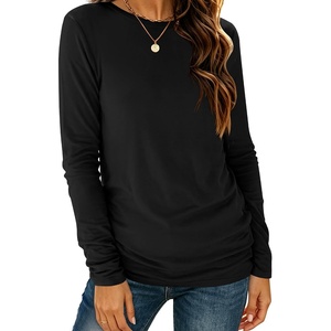 image:imageANRABESS Womens Long Sleeve Shirts Crew Neck Thermal Top  Fall Basic TeeSoft Lightweight Fleece UndershirtCasual Loose Fit UnderscrubWinter Layering ClothingTravel Work OutfitsBlack