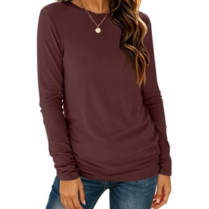 image:imageANRABESS Womens Long Sleeve Shirts Crew Neck Thermal Top  Fall Basic TeeSoft Lightweight Fleece UndershirtCasual Loose Fit UnderscrubWinter Layering ClothingTravel Work OutfitsDark Red