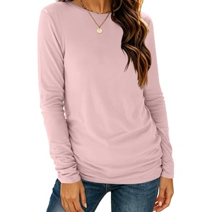 image:imageANRABESS Womens Long Sleeve Shirts Crew Neck Thermal Top  Fall Basic TeeSoft Lightweight Fleece UndershirtCasual Loose Fit UnderscrubWinter Layering ClothingTravel Work OutfitsPink