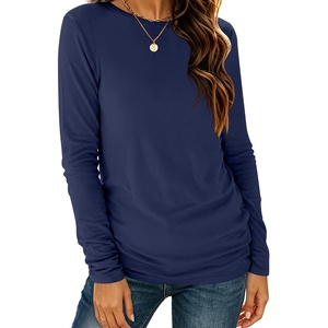 image:imageANRABESS Womens Long Sleeve Shirts Crew Neck Thermal Top  Fall Basic TeeSoft Lightweight Fleece UndershirtCasual Loose Fit UnderscrubWinter Layering ClothingTravel Work OutfitsNavy Blue