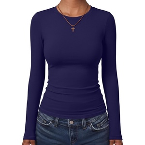 image:imageANRABESS Womens Long Sleeve Shirts Fitted Double Lined Top  Crew NeckSoft Stretchy UnderscrubY2K Cute Trendy Going Out OutfitsCasual Compression Basic TeeFall Winter Layer ClothingNavy Blue