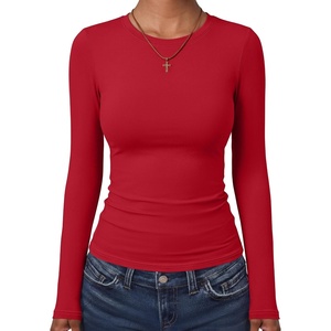 image:imageANRABESS Womens Long Sleeve Shirts Fitted Double Lined Top  Crew NeckSoft Stretchy UnderscrubY2K Cute Trendy Going Out OutfitsCasual Compression Basic TeeFall Winter Layer ClothingRed
