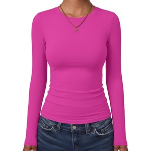 image:imageANRABESS Womens Long Sleeve Shirts Fitted Double Lined Top  Crew NeckSoft Stretchy UnderscrubY2K Cute Trendy Going Out OutfitsCasual Compression Basic TeeFall Winter Layer ClothingHot Pink