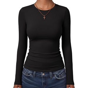 image:imageANRABESS Womens Long Sleeve Shirts Fitted Double Lined Top  Crew NeckSoft Stretchy UnderscrubY2K Cute Trendy Going Out OutfitsCasual Compression Basic TeeFall Winter Layer ClothingBlack