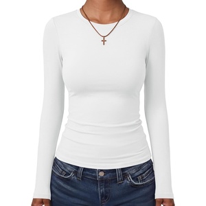 image:imageANRABESS Womens Long Sleeve Shirts Fitted Double Lined Top  Crew NeckSoft Stretchy UnderscrubY2K Cute Trendy Going Out OutfitsCasual Compression Basic TeeFall Winter Layer ClothingWhite