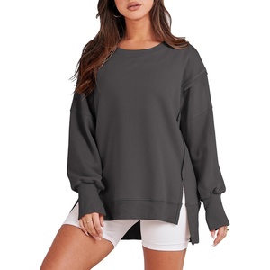 image:imageANRABESS Womens Oversized Crew Neck Sweatshirt Long Sleeve Shirts  Side Slits High Low Tunic Pairs With Leggings Soft Medium Weight Pullover Top Cozy Casual Slouchy Fall Spring ClothesDeep Gray
