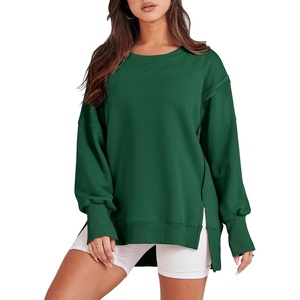 image:imageANRABESS Womens Oversized Crew Neck Sweatshirt Long Sleeve Shirts  Side Slits High Low Tunic Pairs With Leggings Soft Medium Weight Pullover Top Cozy Casual Slouchy Fall Spring ClothesDeep Green