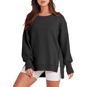 image:imageANRABESS Womens Oversized Crew Neck Sweatshirt Long Sleeve Shirts  Side Slits High Low Tunic Pairs With Leggings Soft Medium Weight Pullover Top Cozy Casual Slouchy Fall Spring ClothesBlack