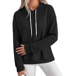 image:imageANRABESS Womens Waffle Knit Hoodie Lightweight Sweatshirts  Soft Comfy Drawstring Loose Fit Pullover Tops with Pocket Travel amp Casual Wear Cute Trendy Clothes Fall Winter OutfitsBlack