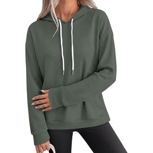 image:imageANRABESS Womens Waffle Knit Hoodie Lightweight Sweatshirts  Soft Comfy Drawstring Loose Fit Pullover Tops with Pocket Travel amp Casual Wear Cute Trendy Clothes Fall Winter OutfitsArmy Green