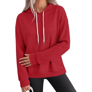 image:imageANRABESS Womens Waffle Knit Hoodie Lightweight Sweatshirts  Soft Comfy Drawstring Loose Fit Pullover Tops with Pocket Travel amp Casual Wear Cute Trendy Clothes Fall Winter OutfitsRed