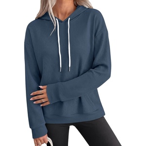 image:imageANRABESS Womens Waffle Knit Hoodie Lightweight Sweatshirts  Soft Comfy Drawstring Loose Fit Pullover Tops with Pocket Travel amp Casual Wear Cute Trendy Clothes Fall Winter OutfitsNavy Blue