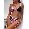 image:imageANRABESS Bikini Swimsuit Sets for Women Double Shoulder Straps Top Triangle Floral Two Piece Bathing Suit Beach SwimwearLily Flowers Black