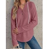 image:imageANRABESS Waffle Knit Hoodies for Women Lightweight Sweatshirt  Comfy Drawstring Long Sleeve Fall Fashion Pullover Tops Loose Fit Curved Hem Casual Daily Wear amp Work Winter OutfitsMauve