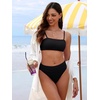 image:imageANRABESS Womens Bikini Sets High Waist Tummy Control SwimsuitsRibbed Textured 2 Piece Bathing SuitsCheeky Beach SwimwearBlack
