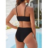 image:imageANRABESS Womens Bikini Sets High Waist Tummy Control SwimsuitsRibbed Textured 2 Piece Bathing SuitsCheeky Beach SwimwearBlack