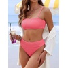 image:imageANRABESS Womens Bikini Sets High Waist Tummy Control SwimsuitsRibbed Textured 2 Piece Bathing SuitsCheeky Beach SwimwearCoral Pink