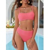 image:imageANRABESS Womens Bikini Sets High Waist Tummy Control SwimsuitsRibbed Textured 2 Piece Bathing SuitsCheeky Beach SwimwearCoral Pink