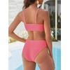 image:imageANRABESS Womens Bikini Sets High Waist Tummy Control SwimsuitsRibbed Textured 2 Piece Bathing SuitsCheeky Beach SwimwearCoral Pink