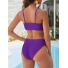 image:imageANRABESS Womens Bikini Sets High Waist Tummy Control SwimsuitsRibbed Textured 2 Piece Bathing SuitsCheeky Beach SwimwearDark Purple