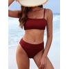 image:imageANRABESS Womens Bikini Sets High Waist Tummy Control SwimsuitsRibbed Textured 2 Piece Bathing SuitsCheeky Beach SwimwearDeep Red