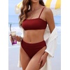 image:imageANRABESS Womens Bikini Sets High Waist Tummy Control SwimsuitsRibbed Textured 2 Piece Bathing SuitsCheeky Beach SwimwearDeep Red