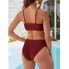 image:imageANRABESS Womens Bikini Sets High Waist Tummy Control SwimsuitsRibbed Textured 2 Piece Bathing SuitsCheeky Beach SwimwearDeep Red