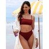 image:imageANRABESS Womens Bikini Sets High Waist Tummy Control SwimsuitsRibbed Textured 2 Piece Bathing SuitsCheeky Beach SwimwearDeep Red