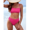 image:imageANRABESS Womens Bikini Sets High Waist Tummy Control SwimsuitsRibbed Textured 2 Piece Bathing SuitsCheeky Beach SwimwearHot Pink