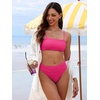 image:imageANRABESS Womens Bikini Sets High Waist Tummy Control SwimsuitsRibbed Textured 2 Piece Bathing SuitsCheeky Beach SwimwearHot Pink