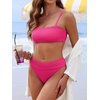 image:imageANRABESS Womens Bikini Sets High Waist Tummy Control SwimsuitsRibbed Textured 2 Piece Bathing SuitsCheeky Beach SwimwearHot Pink