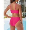 image:imageANRABESS Womens Bikini Sets High Waist Tummy Control SwimsuitsRibbed Textured 2 Piece Bathing SuitsCheeky Beach SwimwearHot Pink