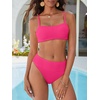 image:imageANRABESS Womens Bikini Sets High Waist Tummy Control SwimsuitsRibbed Textured 2 Piece Bathing SuitsCheeky Beach SwimwearHot Pink