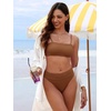 image:imageANRABESS Womens Bikini Sets High Waist Tummy Control SwimsuitsRibbed Textured 2 Piece Bathing SuitsCheeky Beach SwimwearLight Brown