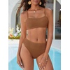 image:imageANRABESS Womens Bikini Sets High Waist Tummy Control SwimsuitsRibbed Textured 2 Piece Bathing SuitsCheeky Beach SwimwearLight Brown