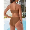 image:imageANRABESS Womens Bikini Sets High Waist Tummy Control SwimsuitsRibbed Textured 2 Piece Bathing SuitsCheeky Beach SwimwearLight Brown