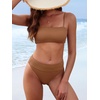 image:imageANRABESS Womens Bikini Sets High Waist Tummy Control SwimsuitsRibbed Textured 2 Piece Bathing SuitsCheeky Beach SwimwearLight Brown