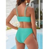 image:imageANRABESS Womens Bikini Sets High Waist Tummy Control SwimsuitsRibbed Textured 2 Piece Bathing SuitsCheeky Beach SwimwearMint Blue